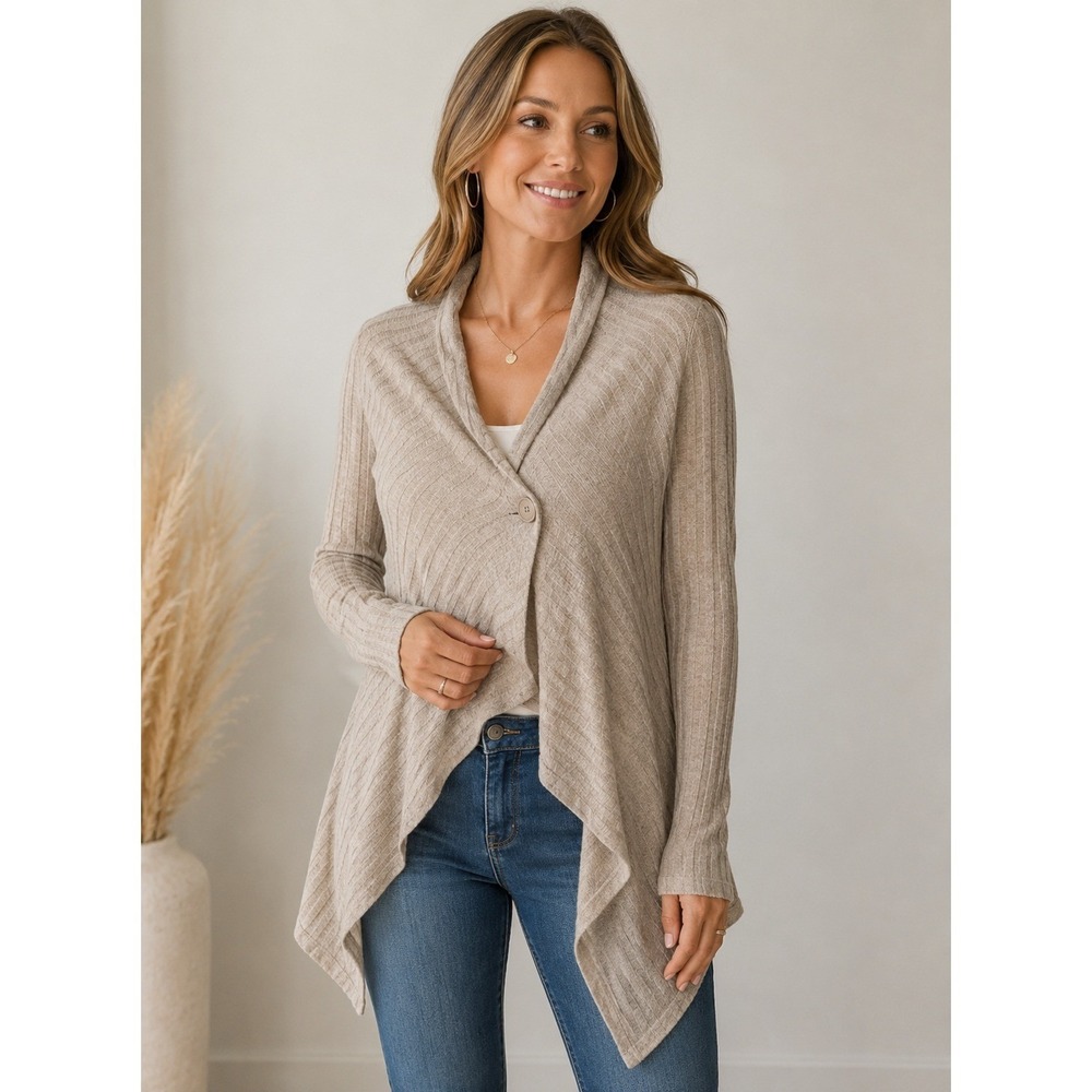 VTG Dana Buckman Rayon Tan Wrap‎ Sweater sz M Coastal Neutral Nautical Cottage